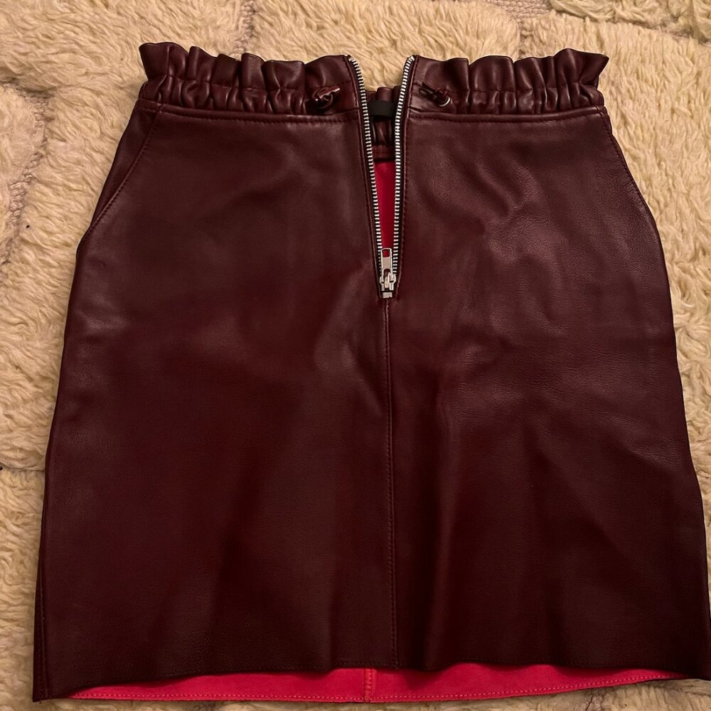 Maje Leather Burgundy Mini Skirt